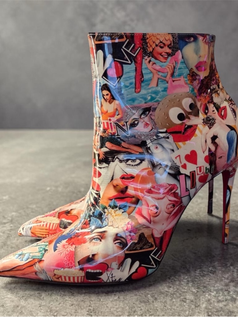 Christian Louboutin Multicolor Pop-Art Pointed Toe Stiletto Ankle Boots
